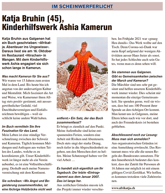 Afrikatja Obersee Nachrichten Bericht Zeitung Buch Katja Bruhin